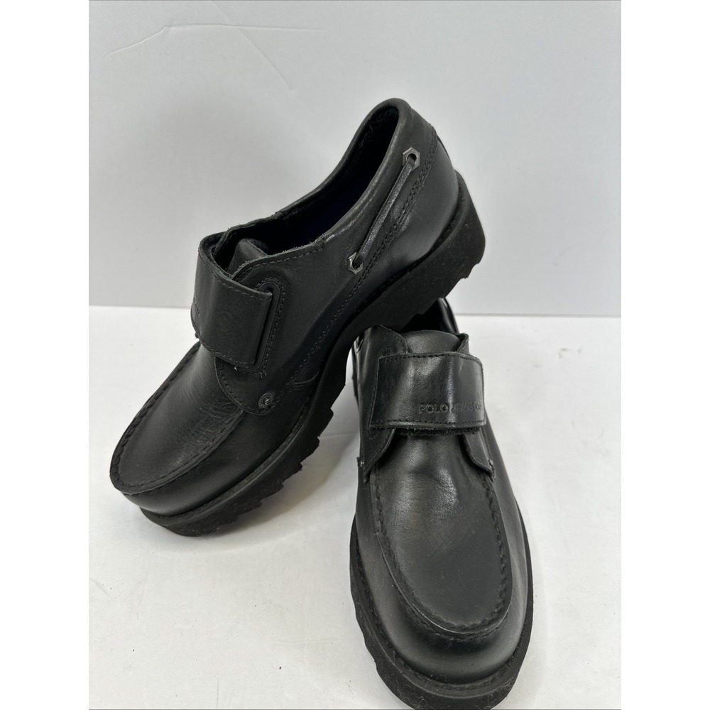 POLO Jeans CO Ralph Lauren Loafer Shoes Mens 8D Black Leather Moc Toe Hook Loop